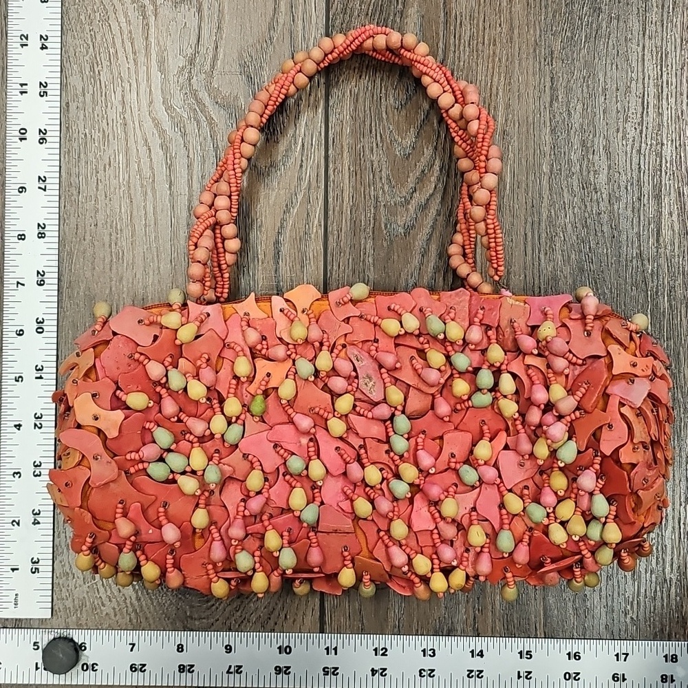 Colorful, Beaded, Beach, Unique, Vintage, Women's, Purse, Bag, Wood, Summer,